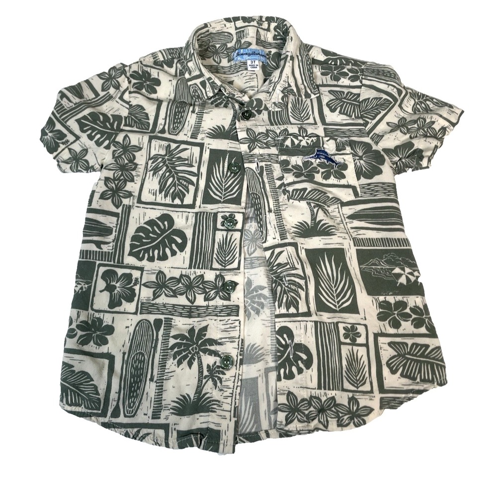 Tommy‎ Bahama 3T Hawaiian Camp Shirt Button Up Baby Toddler Tiki Luau Green